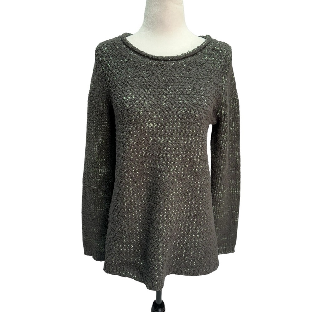 Anna Scott Green Knit Round Neck Sheer Back Panel Sweater Size S